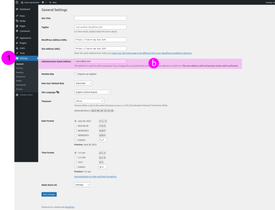  Changer le mail d'administration de l'application WordPress