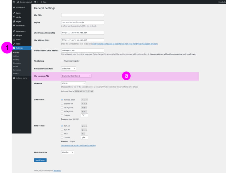  Changer la langue de l'application WordPress